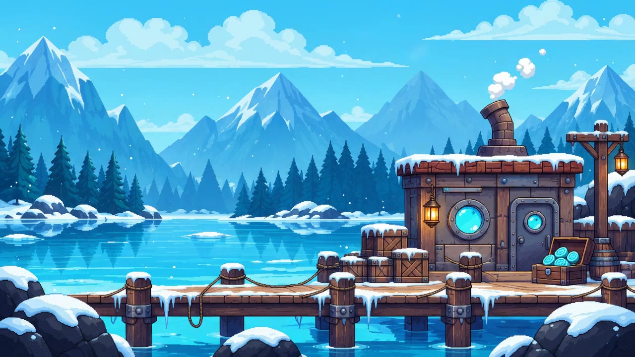 Snowy piers and turquoise water at Treasury Harbor.